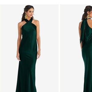 Lovely Brand Draped Twist Halter Tie-back Formal Trumpet Gown In Evergreen